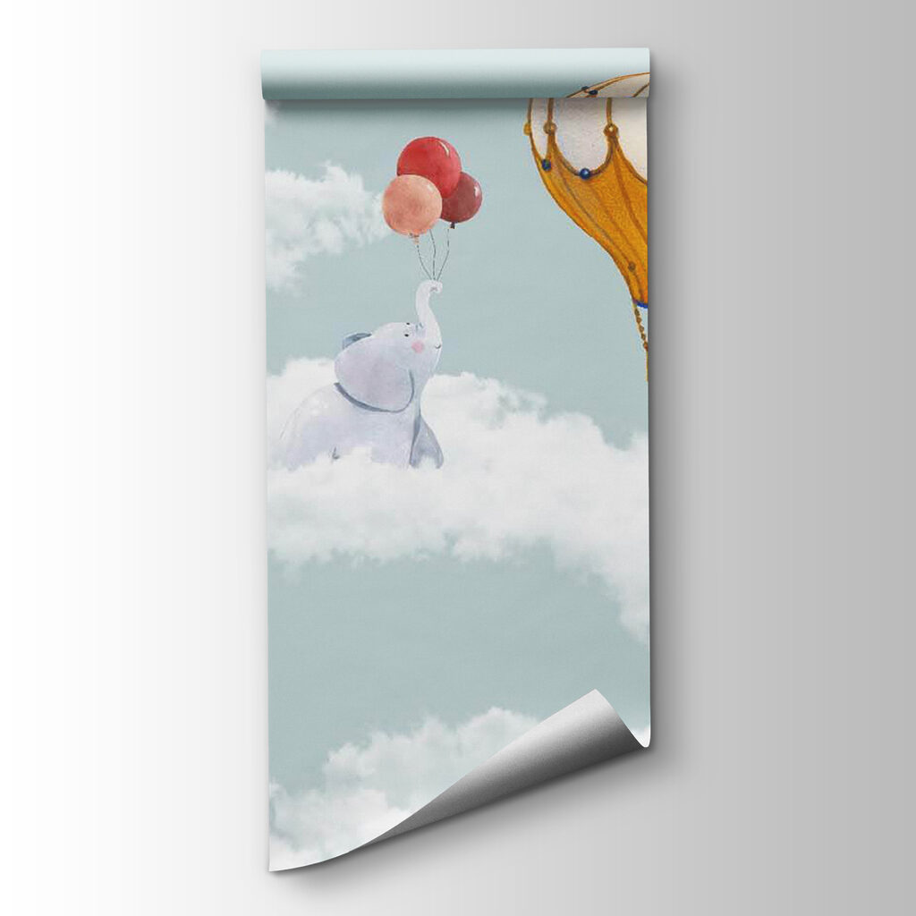 Group of elephants flying in the clouds