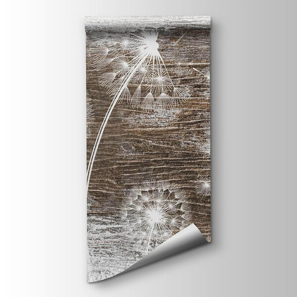 White dandelions on a wood surface