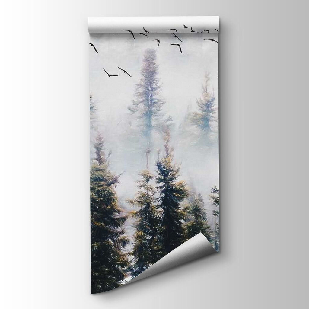 Birds flying in the sky over trees