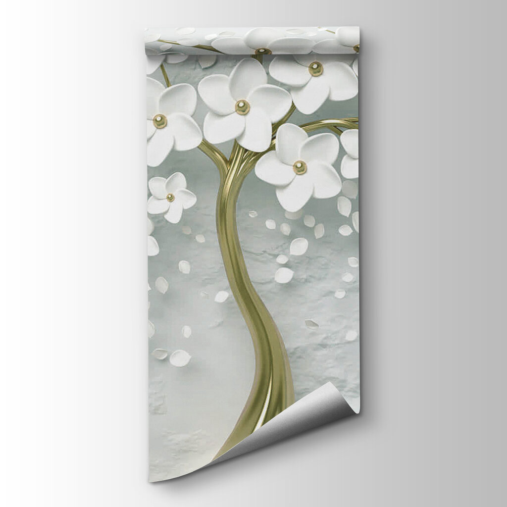 Tree with white flowers on a grey background