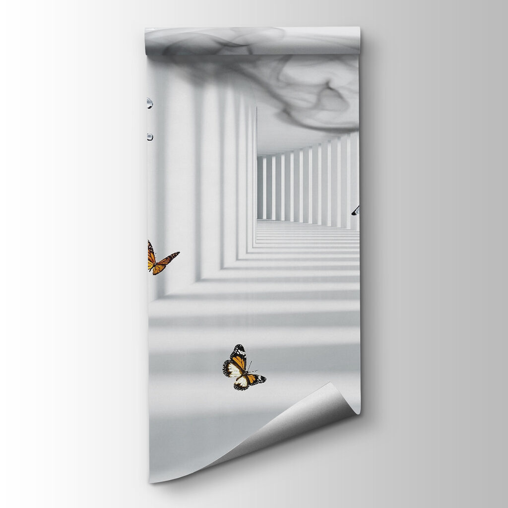 Red roses and butterflies in a glass