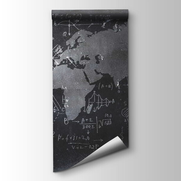 Chalkboard with a map and math equations