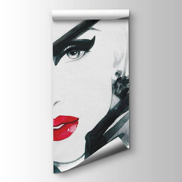 Woman with red lips and black hat