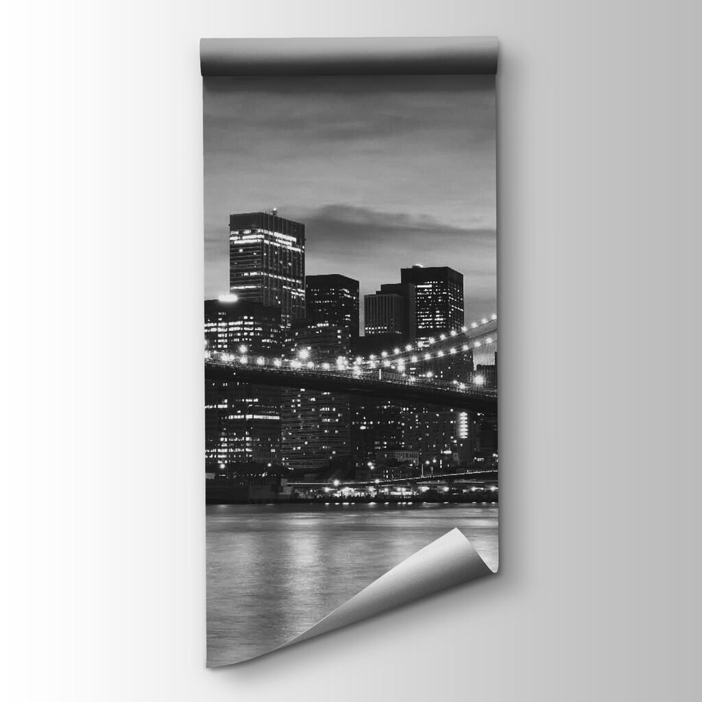 Bridge over water with city skyline in the background