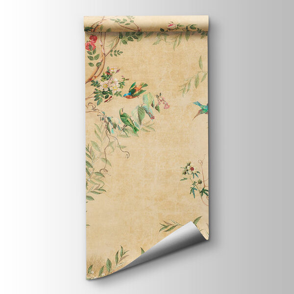 Wallpaper with birds and flowers