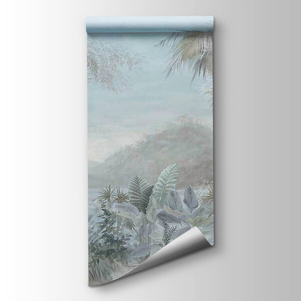 Painting of a landscape with trees and plants