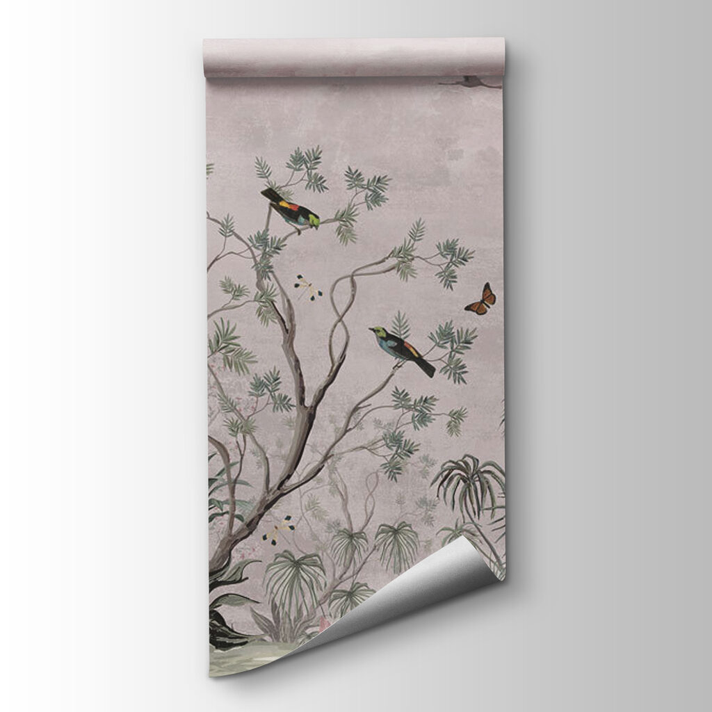 Wallpaper with birds and plants