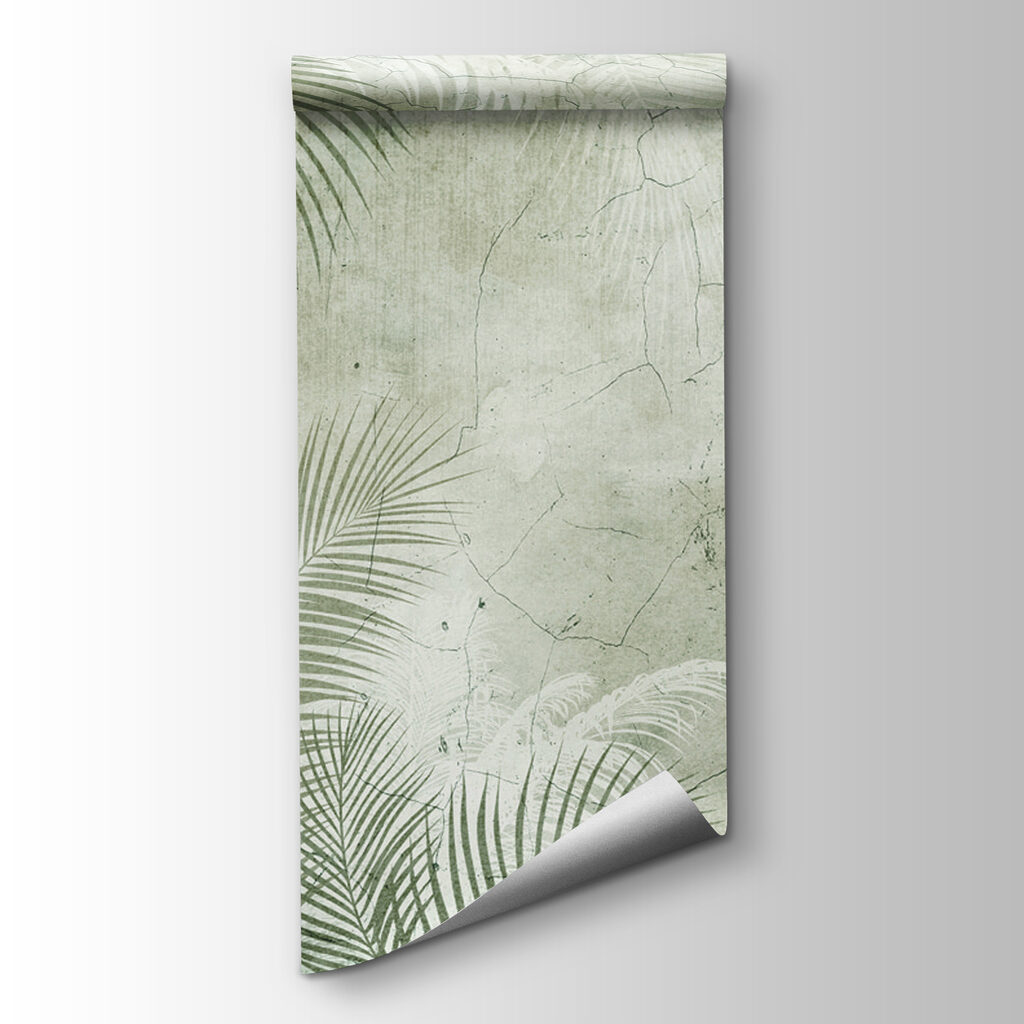 A wall with palm leaves
