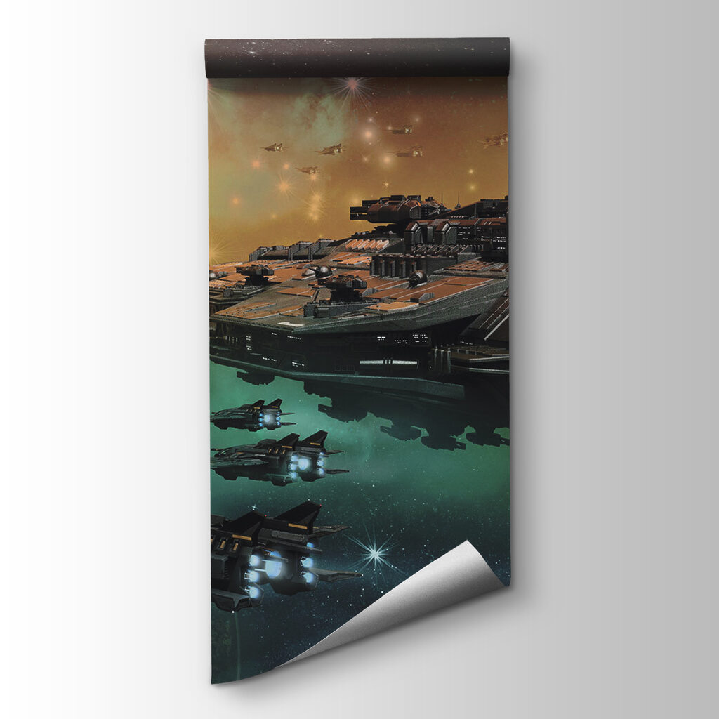 Space ship in space with a group of spaceships in the sky Space ship in space with a group of spaceships in the sky