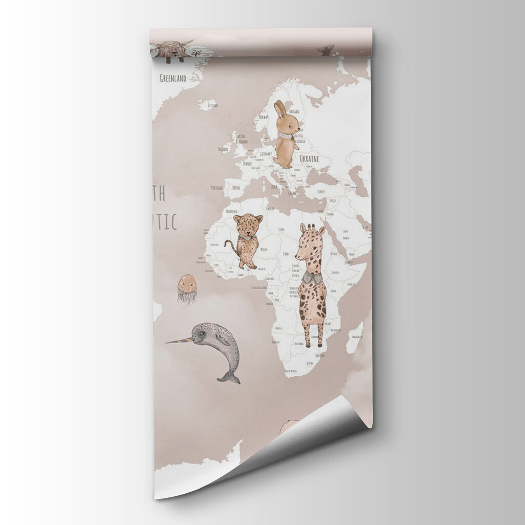 Map of the world with animals