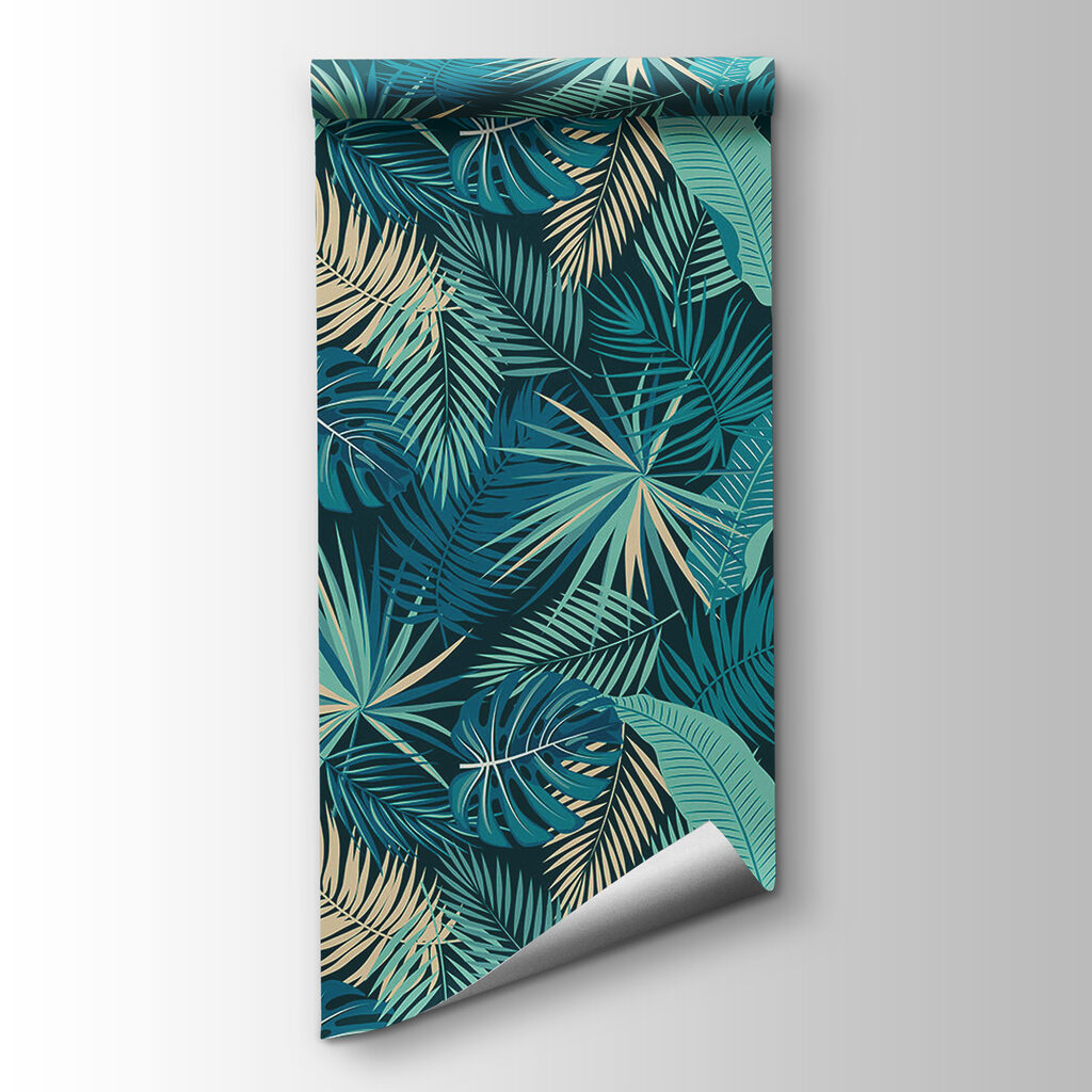 Pattern of leaves on a blue background