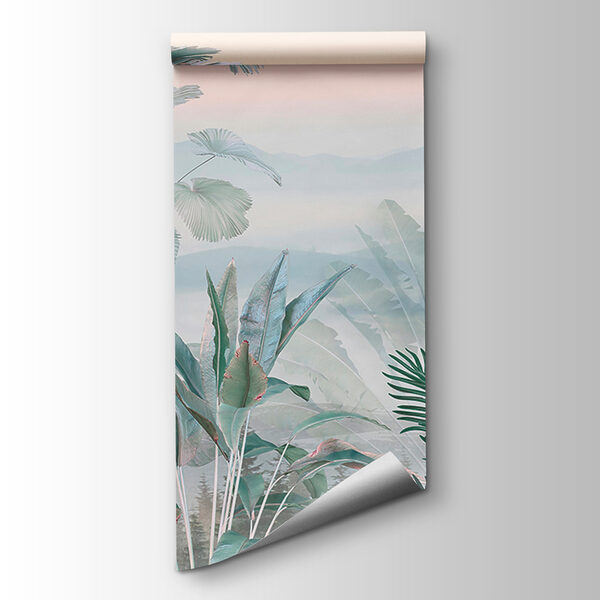 Foggy landscape with plants