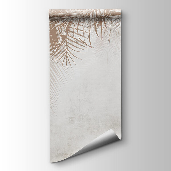 White and brown background with palm leaves