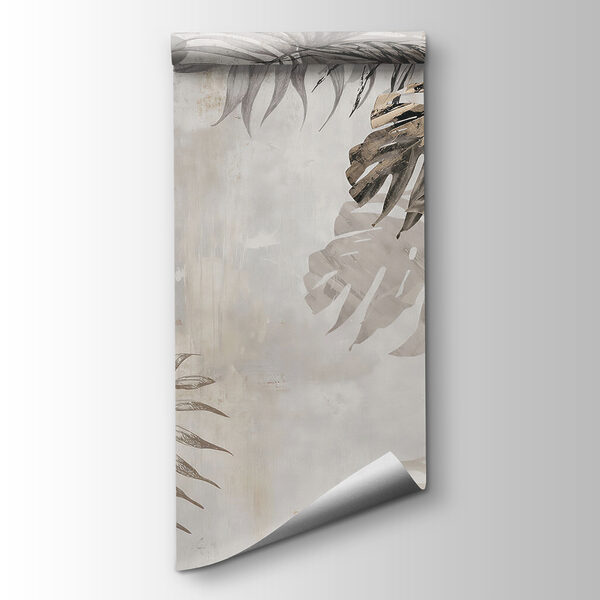 Grey and white wall with leaves