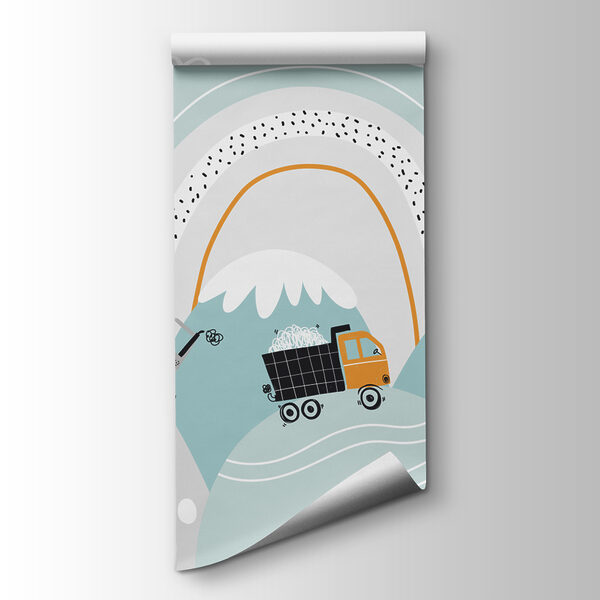 Cartoon of vehicles and a rainbow