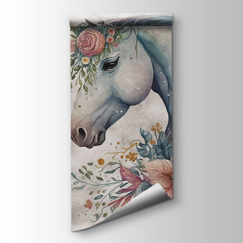 Unicorn with flowers and leaves