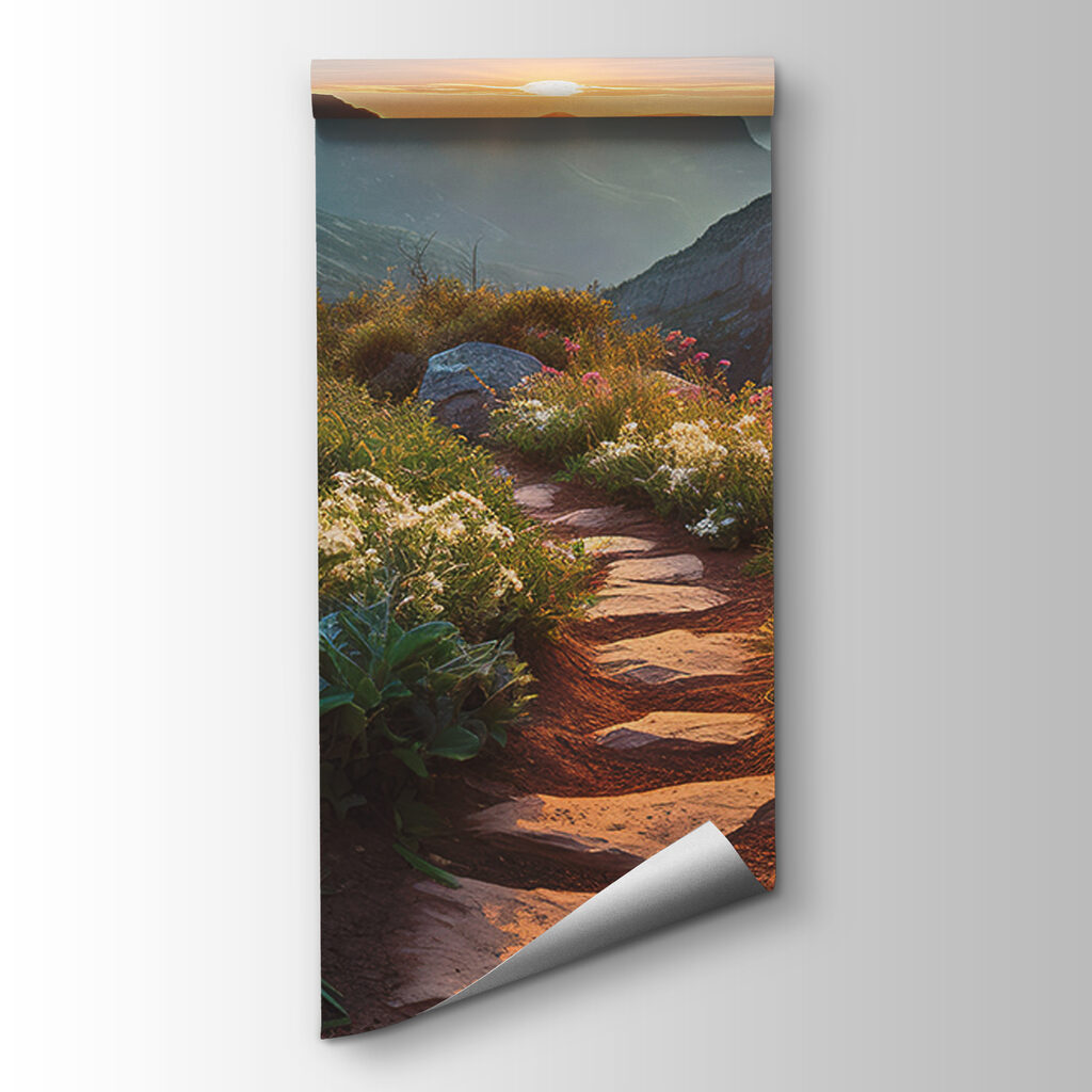 A stone path leading to mountains