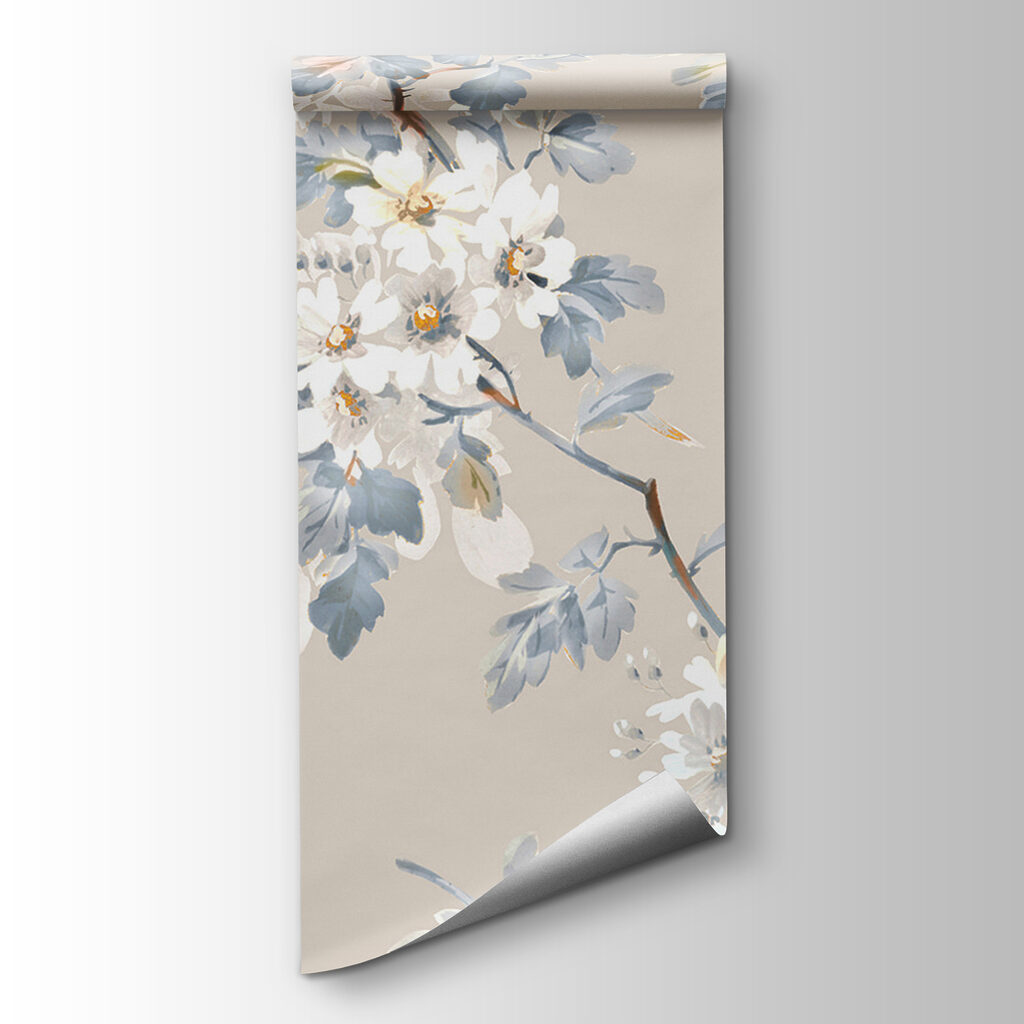 Floral pattern of white flowers and blue leaves