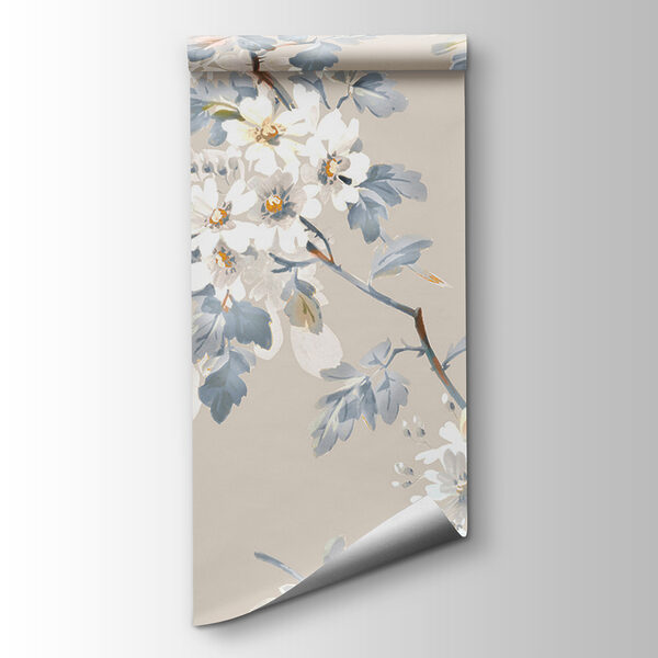Floral pattern of white flowers and blue leaves
