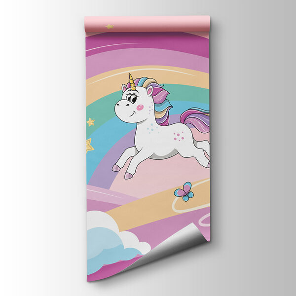 A cartoon unicorns and a rainbow
