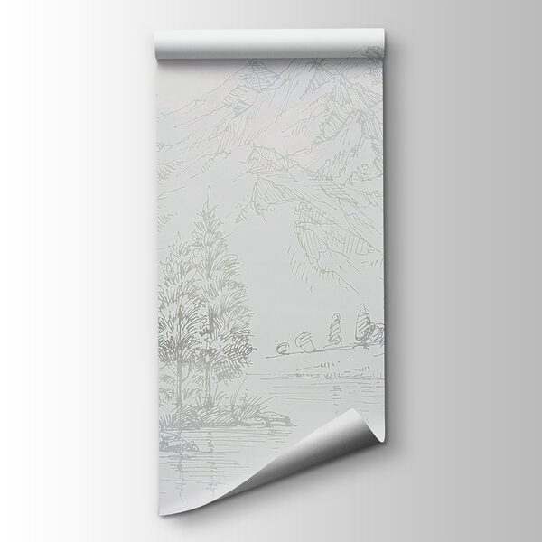 A river with trees and mountains in the background