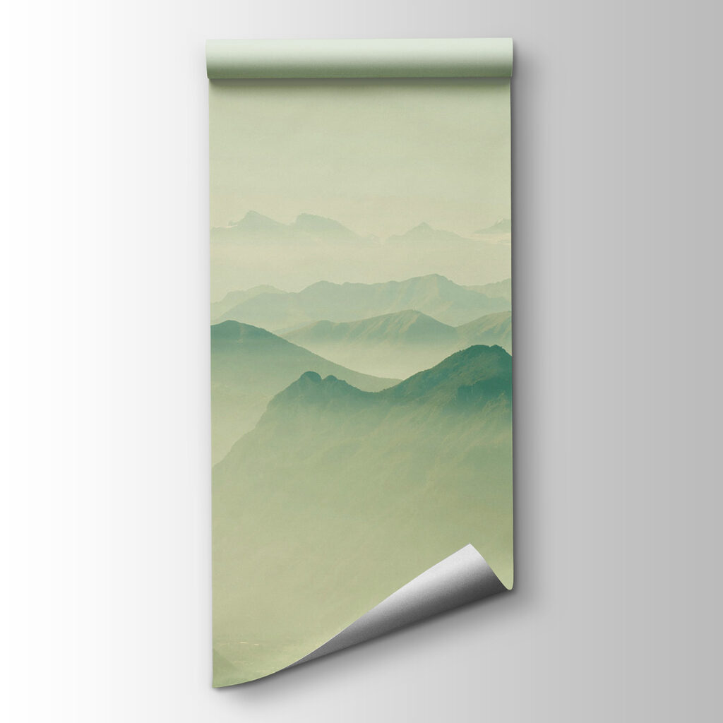 A mountain range with fog