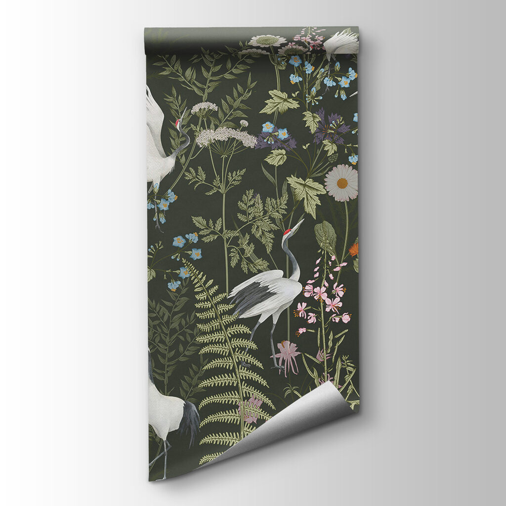 A wallpaper with birds and flowers