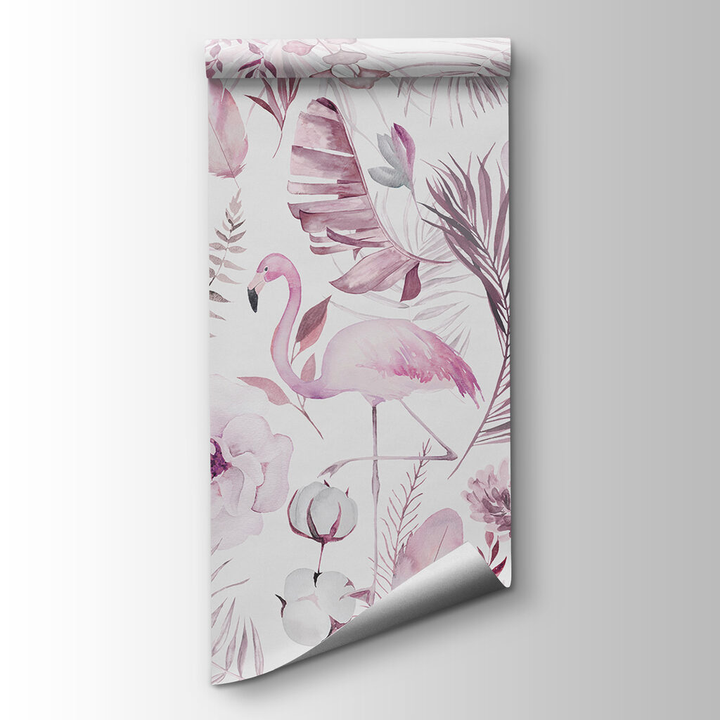 A pattern of flowers and flamingos A pattern of flowers and flamingos