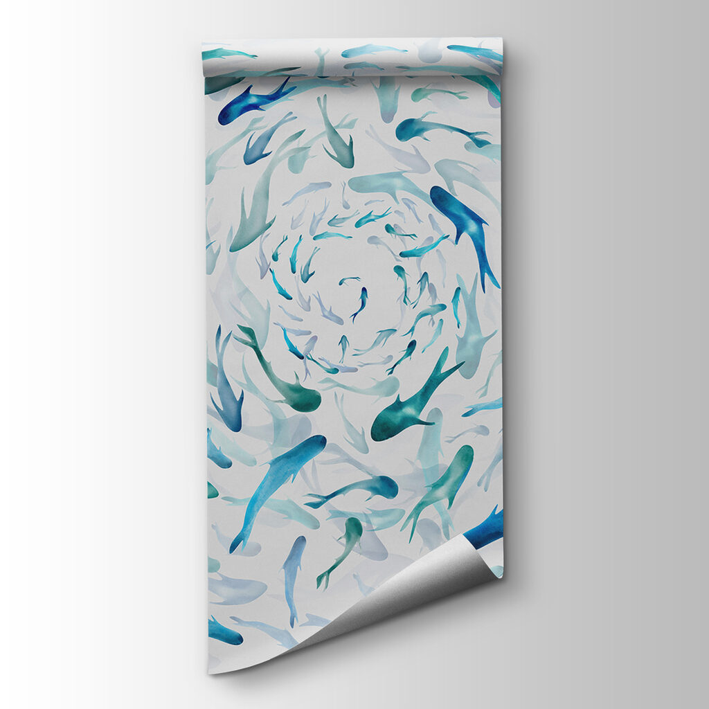 A group of fish swimming in a spiral