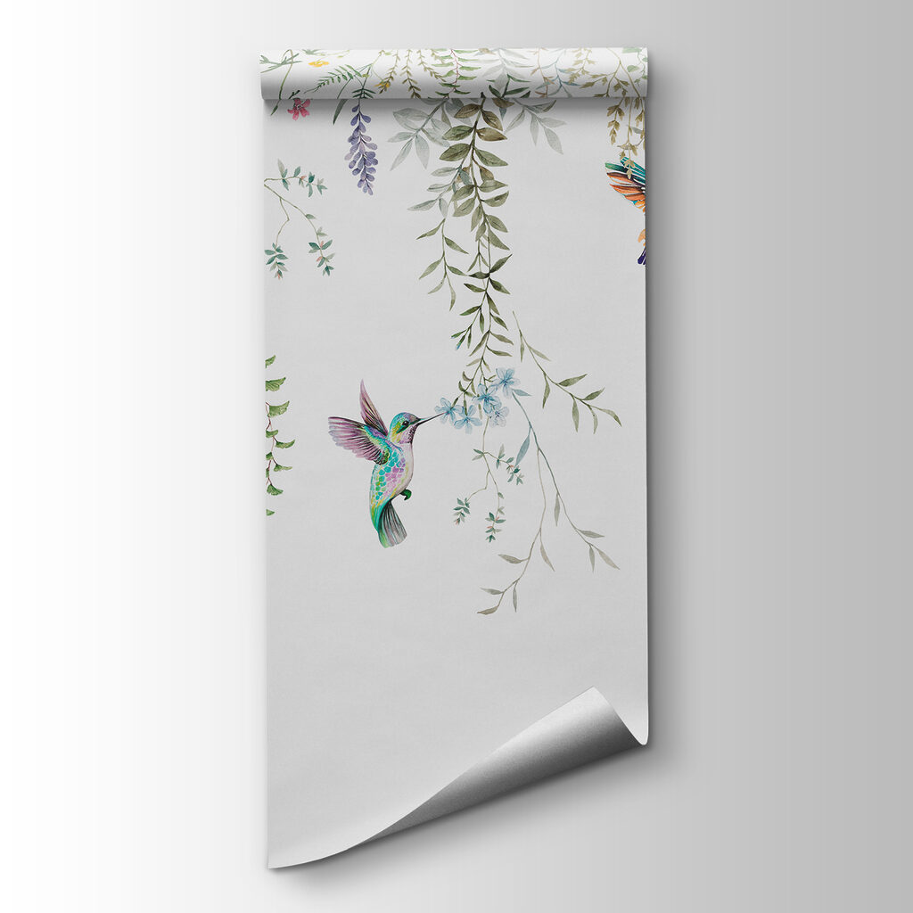 A painting of birds and flowers