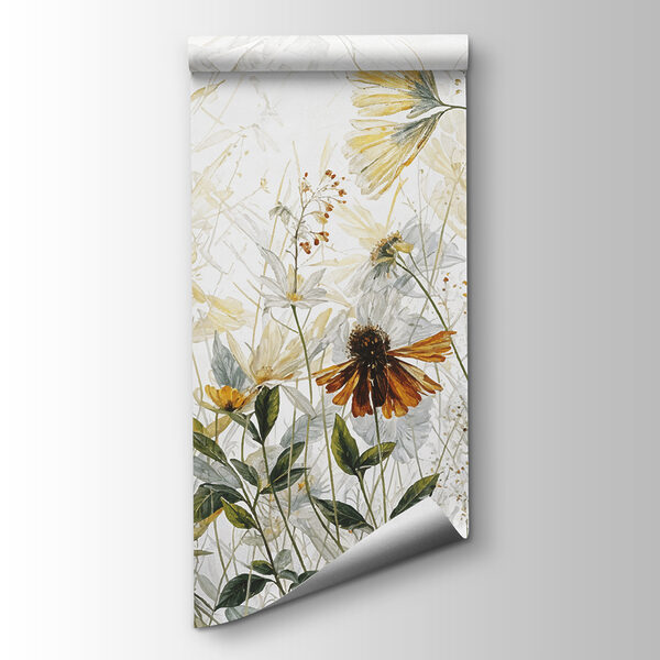 A painting of flowers and leaves