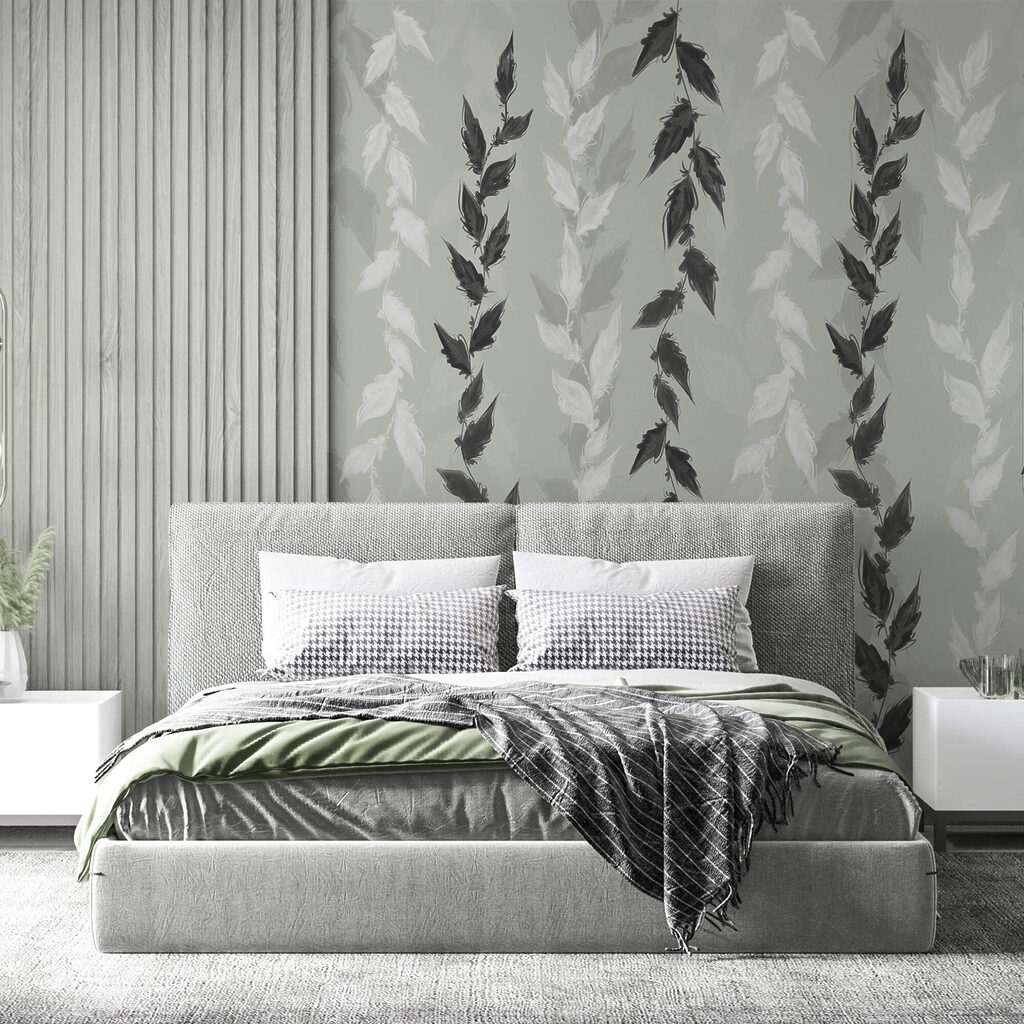 Schwarz-weiße Blätter auf grauem Hintergrund