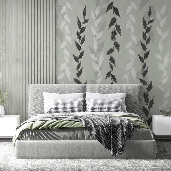 Schwarz-weiße Blätter auf grauem Hintergrund