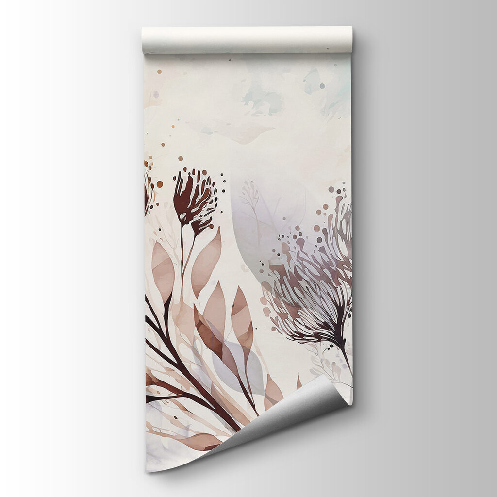 A watercolor painting of flowers and leaves