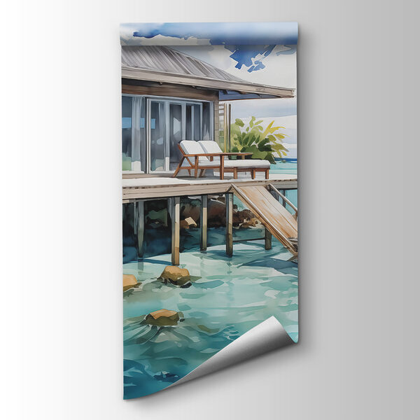 Watercolor painting of a house on stilts