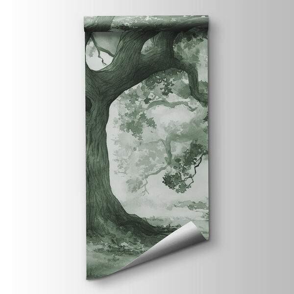 A group of trees in a foggy forest A group of trees in a foggy forest
