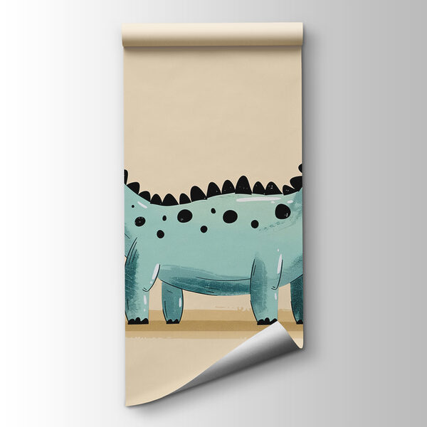 Cartoon dinosaur with plants and leaves