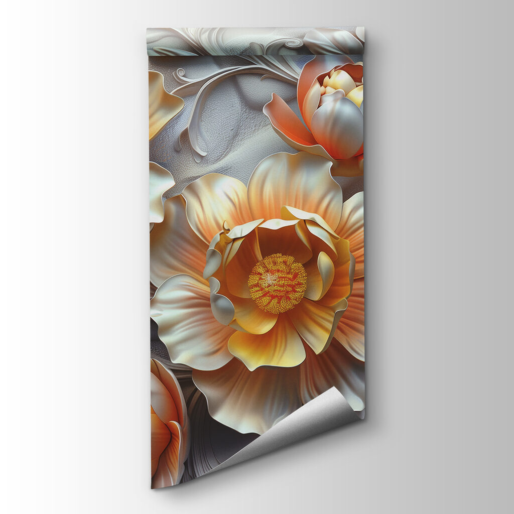Wallpaper with flowers and leaves