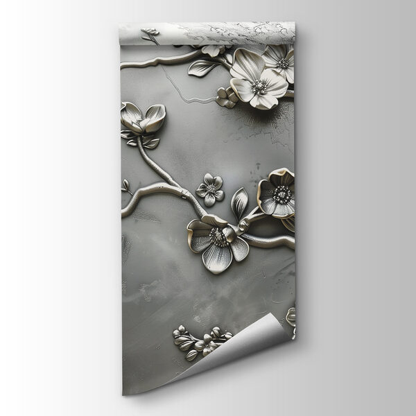 Silver floral design on a wall
