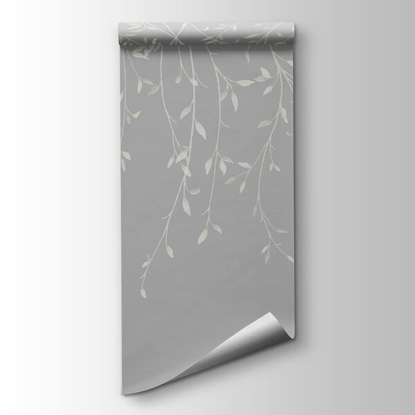 White and gray background with leaves