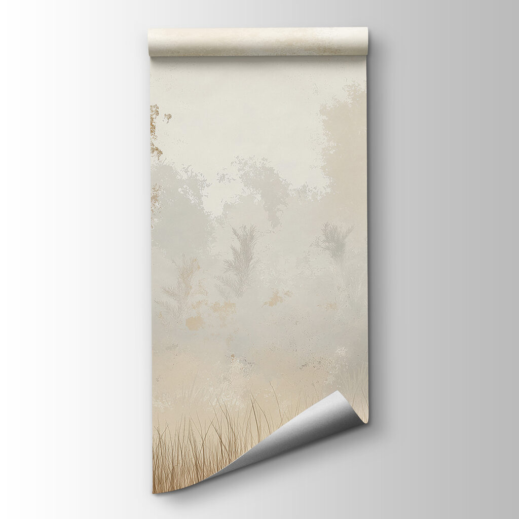 Foggy forest with trees and grass