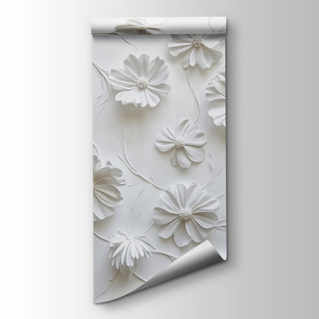 White paper flowers on a white surface