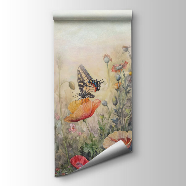 Butterflies on flowers in a field