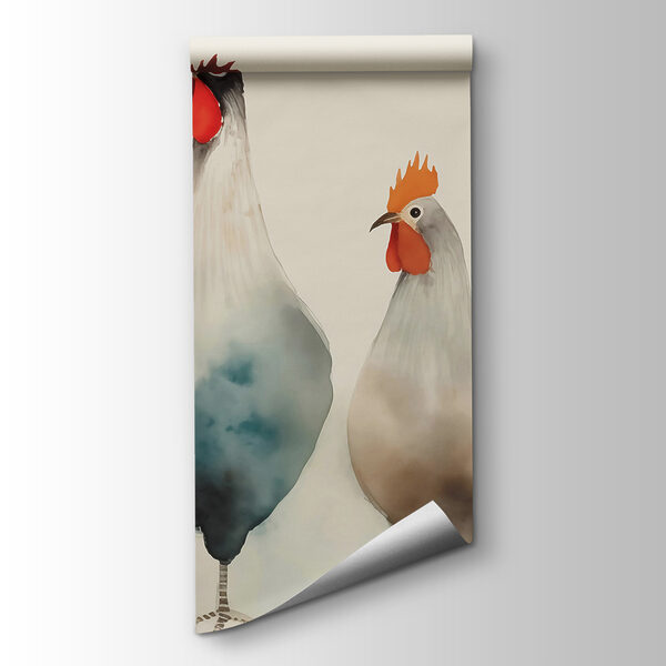 Group of chickens with red and white feathers