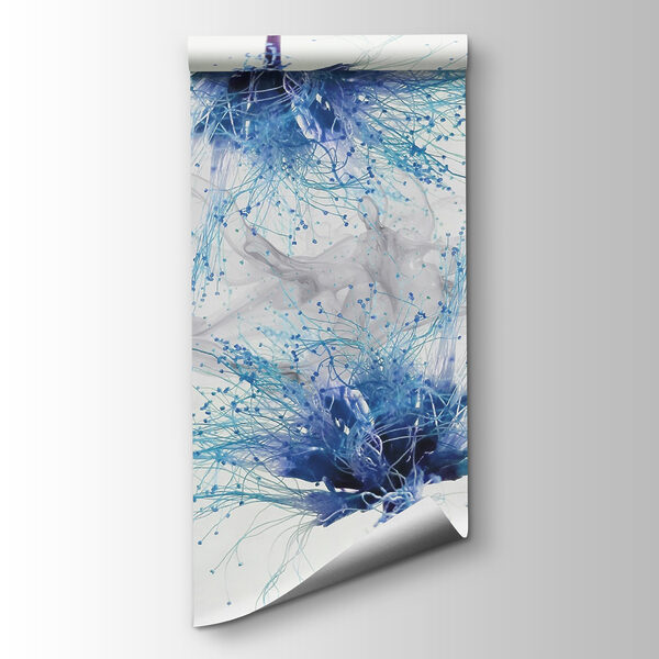 Blue flowers with white ink in the air Blue flowers with white ink in the air