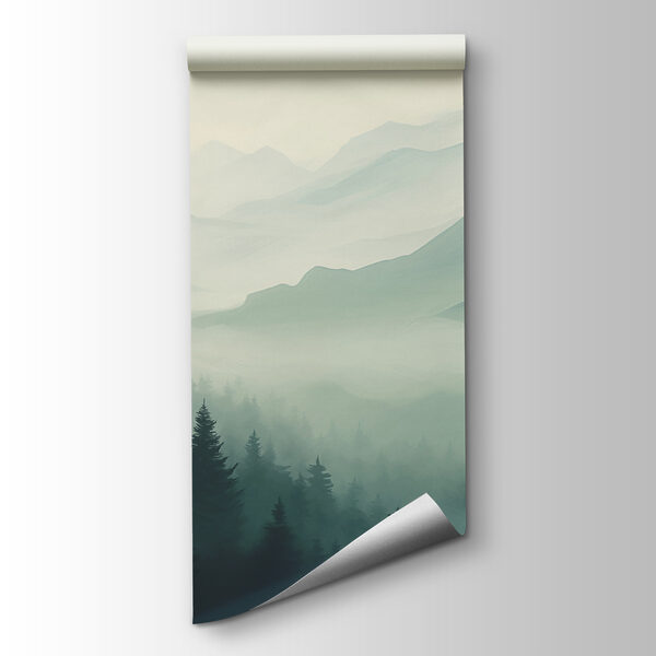Foggy mountain landscape with trees