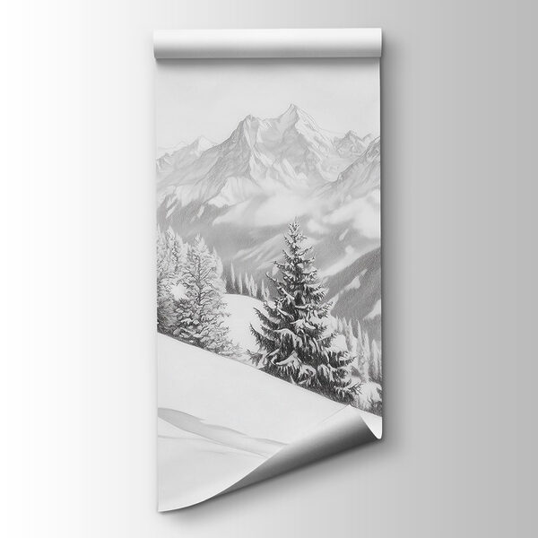 Snowy mountain with trees and mountains in the background