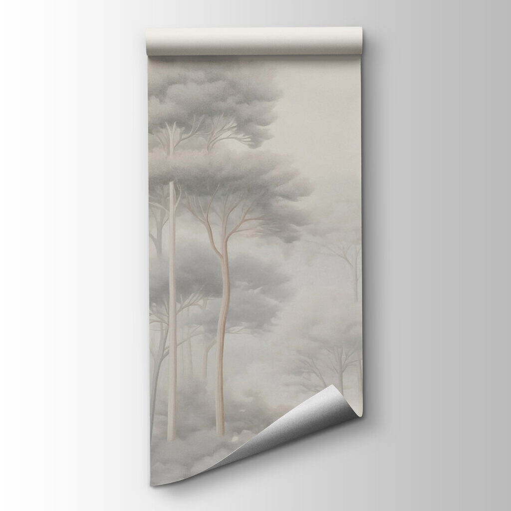 Group of trees in a foggy forest