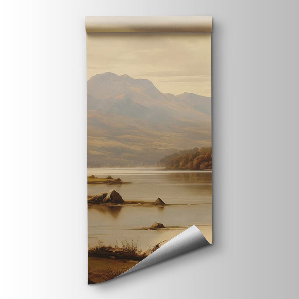 Lake with trees and mountains in the background