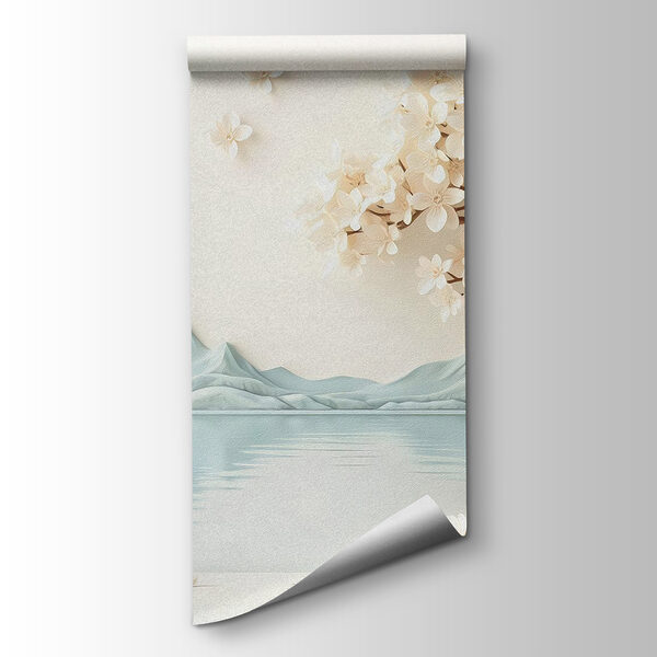 Tree with flowers and rocks next to water Tree with flowers and rocks next to water